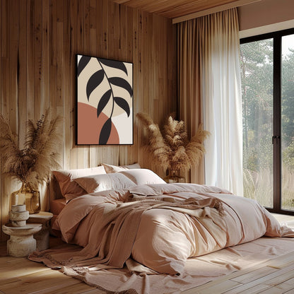 Discover tranquility with this minimalist botanical abstract wall art. Featuring earth-toned shapes for Bedroom