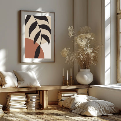 Discover tranquility with this minimalist botanical abstract wall art. Featuring earth-toned shapes for decor