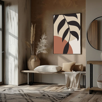 Discover tranquility with this minimalist botanical abstract wall art. Featuring earth-toned shapes for kitchen