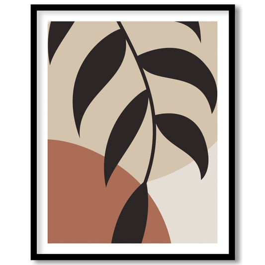 Elevate your space with this striking minimalist botanical artwork. The elegant black leaves for nook