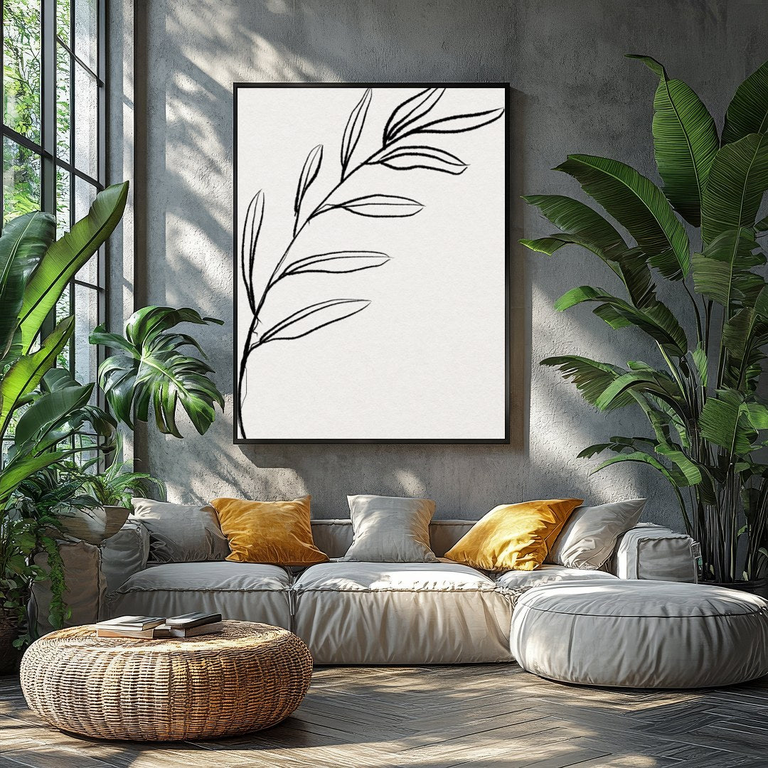 This elegant piece features a minimalist depiction of a botanical element in delicate lines. Its for Balcony