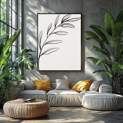 This elegant piece features a minimalist depiction of a botanical element in delicate lines. Its for Balcony