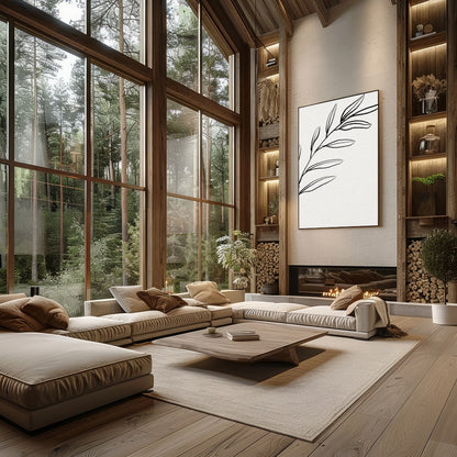 This elegant piece features a minimalist depiction of a botanical element in delicate lines. Its for Living Room