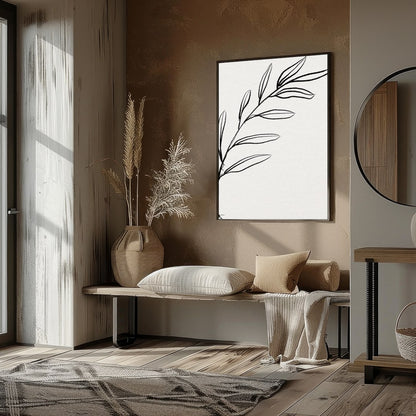 This elegant piece features a minimalist depiction of a botanical element in delicate lines. Its for lovely-house