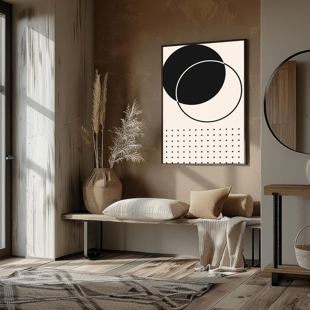 This striking piece of wall art embodies the essence of minimalism with its bold geometric design. for retreat