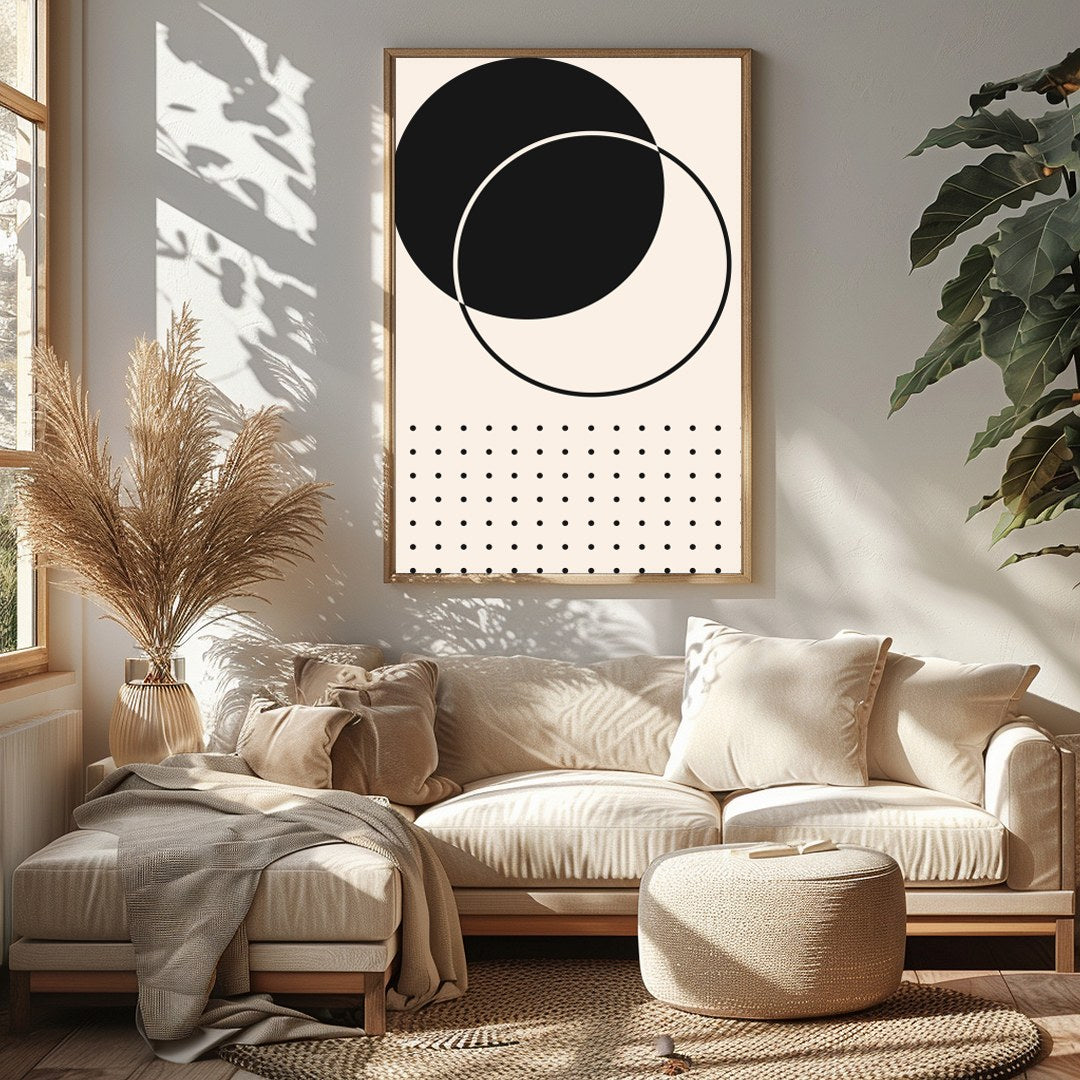 This striking piece of wall art embodies the essence of minimalism with its bold geometric design. for Sitting Area