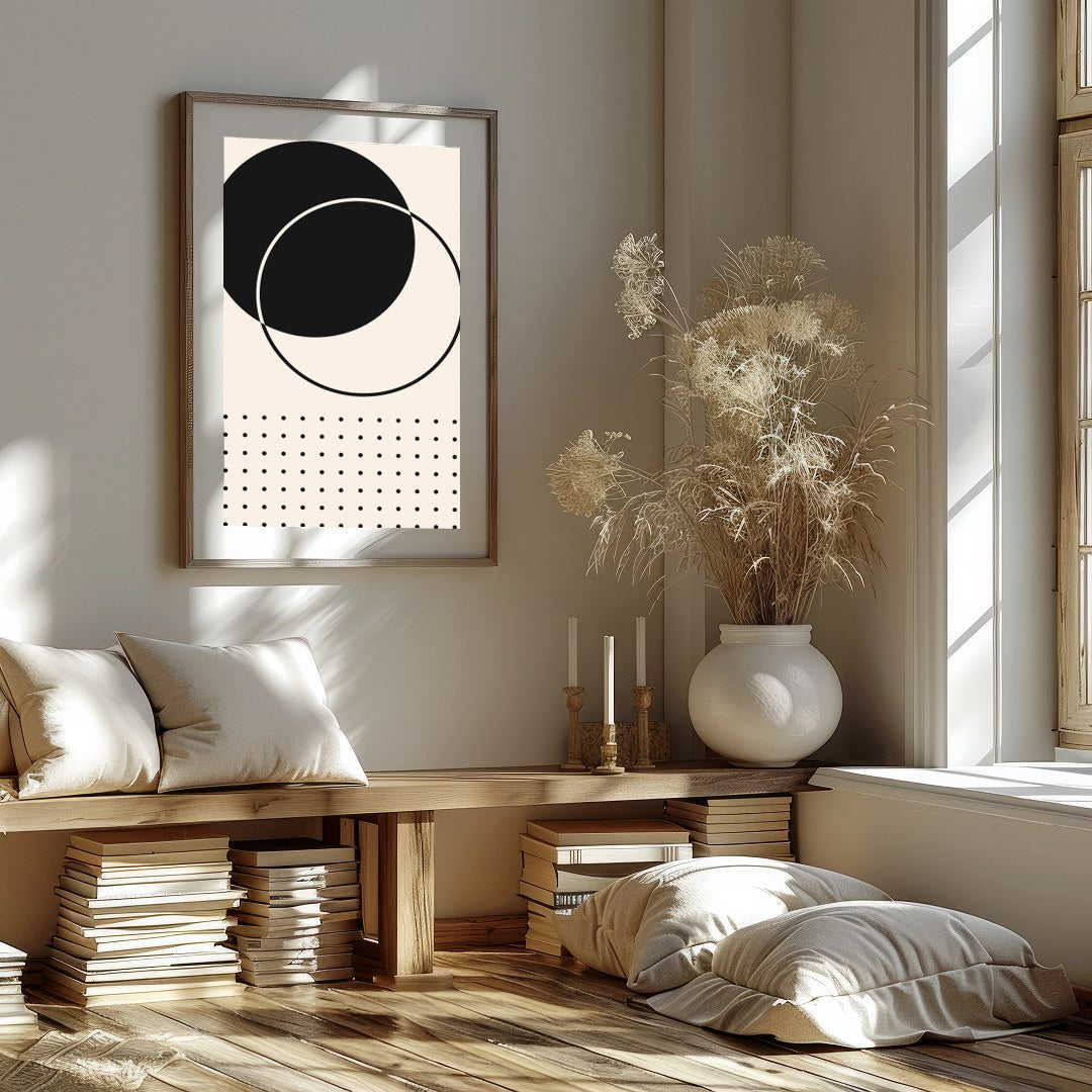 This striking piece of wall art embodies the essence of minimalism with its bold geometric design. for studio