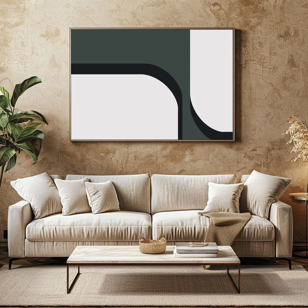 Elevate your space with this striking minimalist artwork featuring bold curves and a sophisticated for Family Room