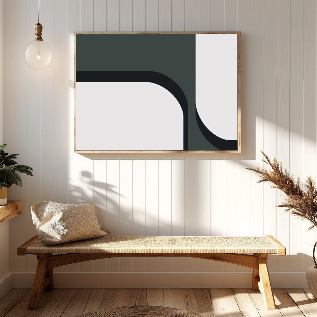 Elevate your space with this striking minimalist artwork featuring bold curves and a sophisticated for Hallway