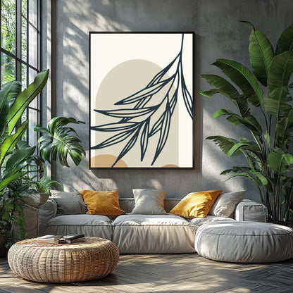 This minimalist artwork features abstract botanical elements in calming earth tones. The interplay for Balcony