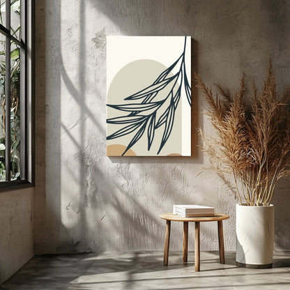 This minimalist artwork features abstract botanical elements in calming earth tones. The interplay for Entrance