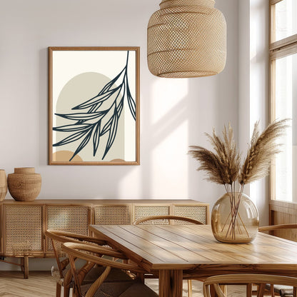 This minimalist artwork features abstract botanical elements in calming earth tones. The interplay for Extra Kitchen