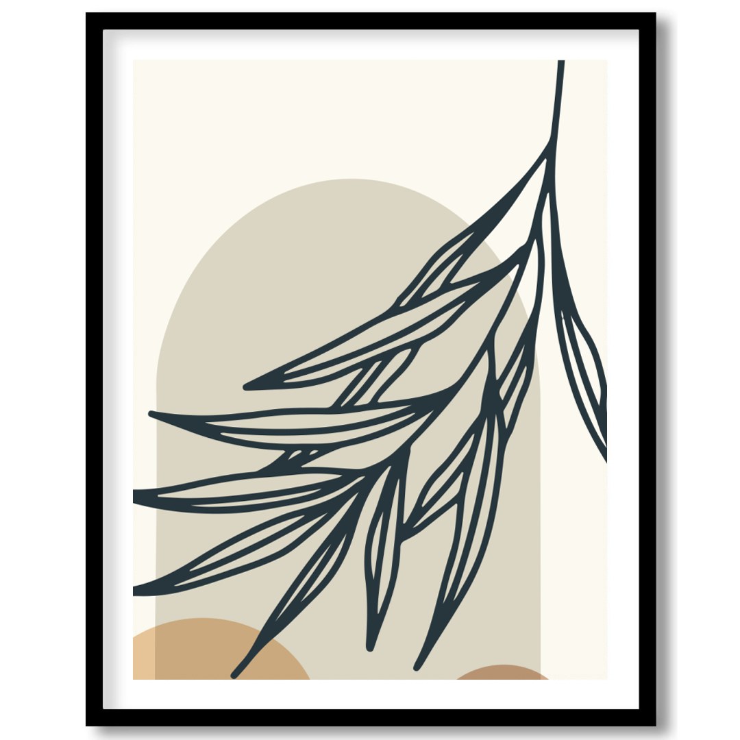 This minimalist artwork features abstract botanical elements in calming earth tones. The interplay for house