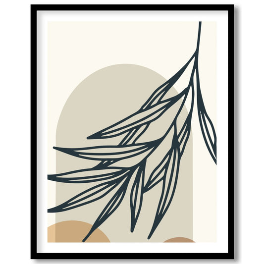This minimalist artwork features abstract botanical elements in calming earth tones. The interplay for house