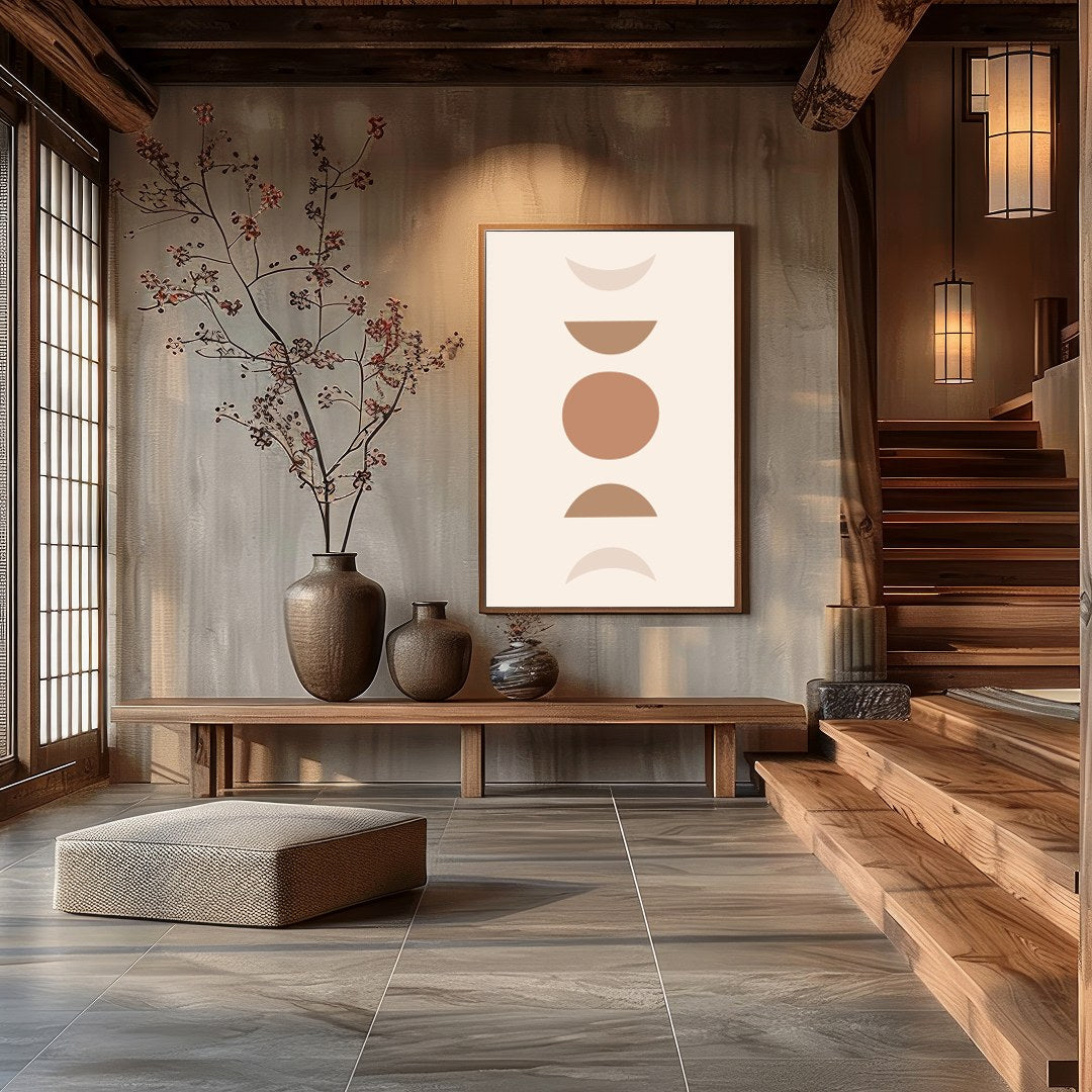 Discover a world of simplicity and elegance with this minimalist artwork featuring earthy geometric for Hall