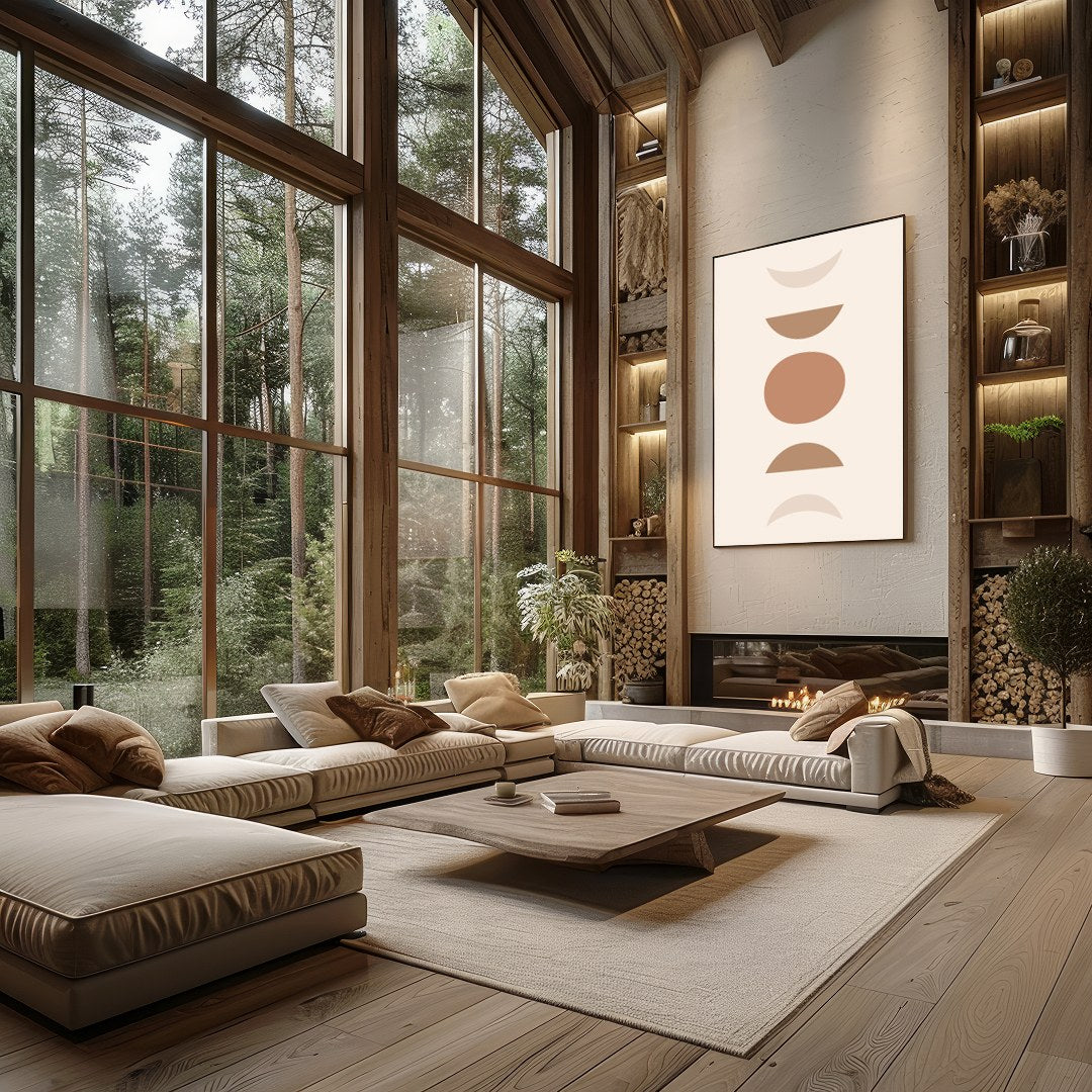 Discover a world of simplicity and elegance with this minimalist artwork featuring earthy geometric for Living Room