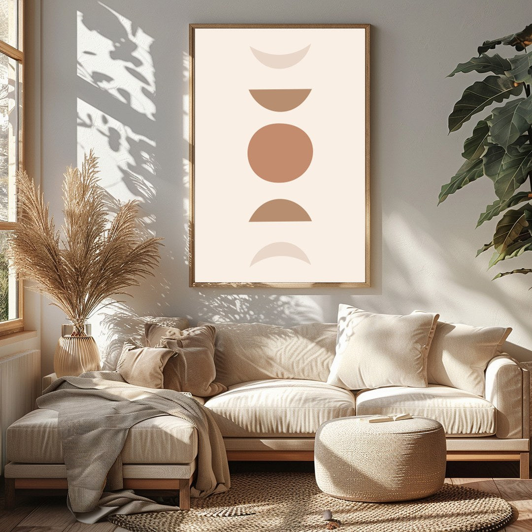 Discover a world of simplicity and elegance with this minimalist artwork featuring earthy geometric for Sitting Area