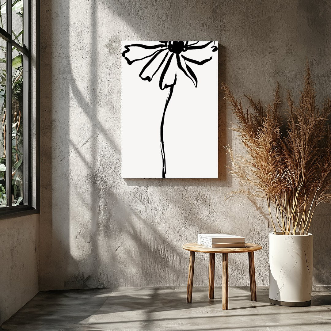 This elegant artwork features a minimalist ink sketch of a flower, embodying simplicity and grace. for Entrance