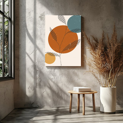 Elevate your space with this stunning minimalist art piece featuring abstract leaves and circles in for Entrance