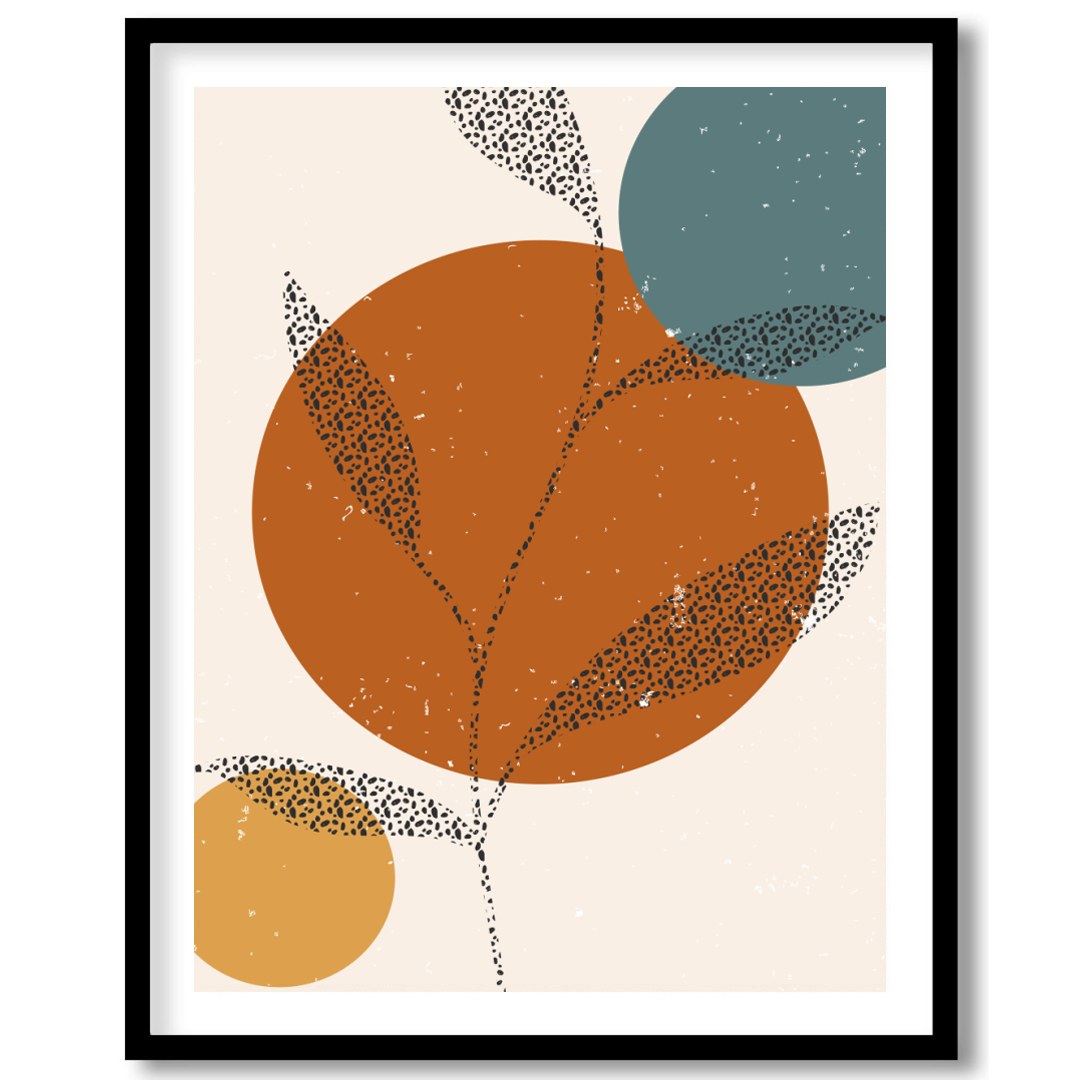Elevate your space with this stunning minimalist art piece featuring abstract leaves and circles in for house