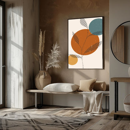 Elevate your space with this stunning minimalist art piece featuring abstract leaves and circles in for lovely-house