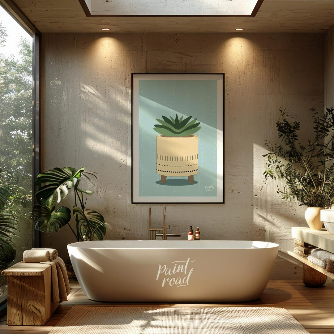 This charming digital illustration features a stylized succulent plant nestled within a modern, min… for bathroom