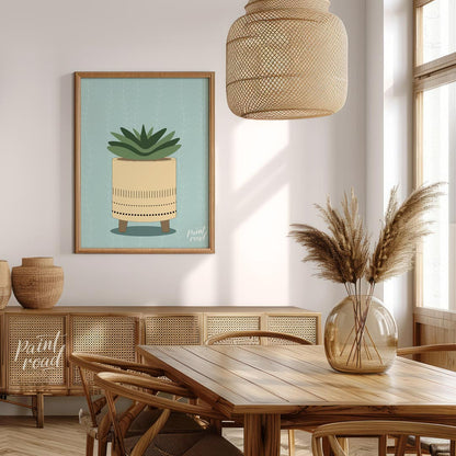 This charming digital illustration features a stylized succulent plant nestled within a modern, min… for dining room