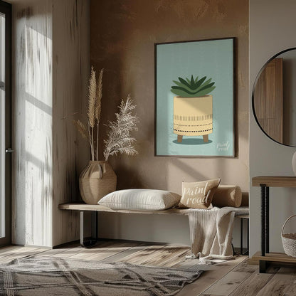 This charming digital illustration features a stylized succulent plant nestled within a modern, min… for entryway