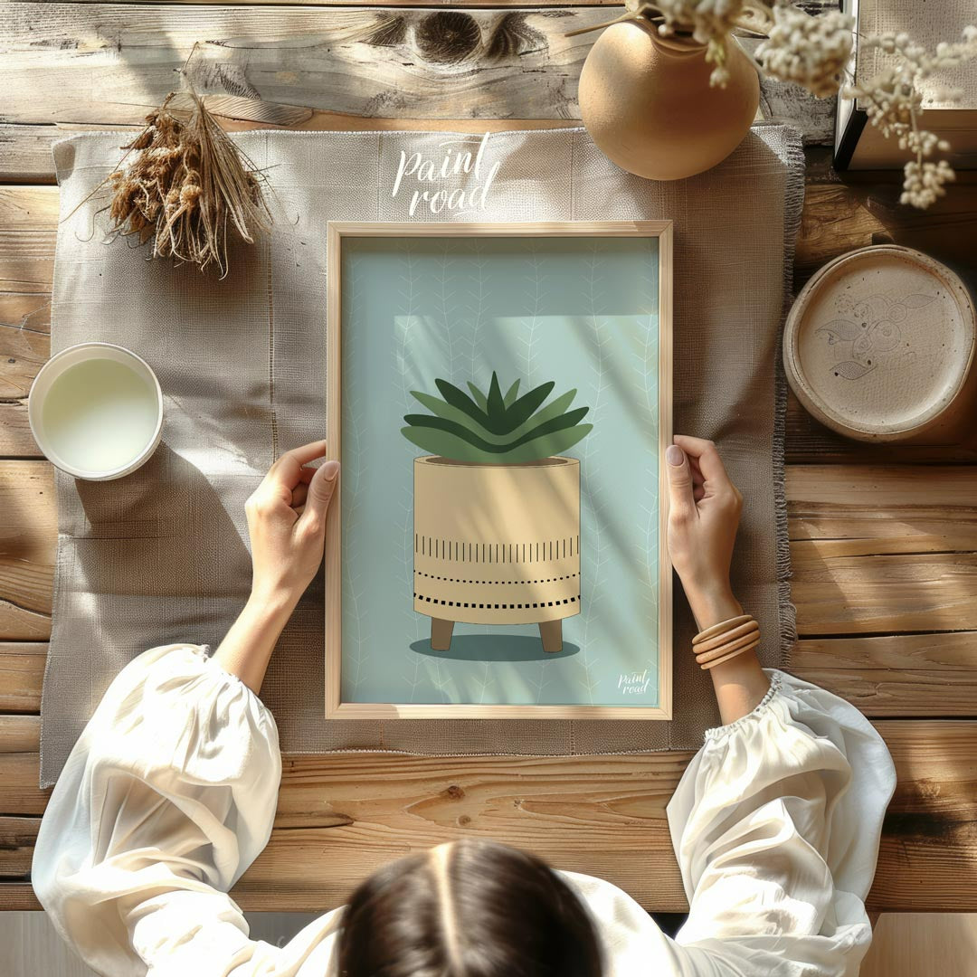 This charming digital illustration features a stylized succulent plant nestled within a modern, min… for other