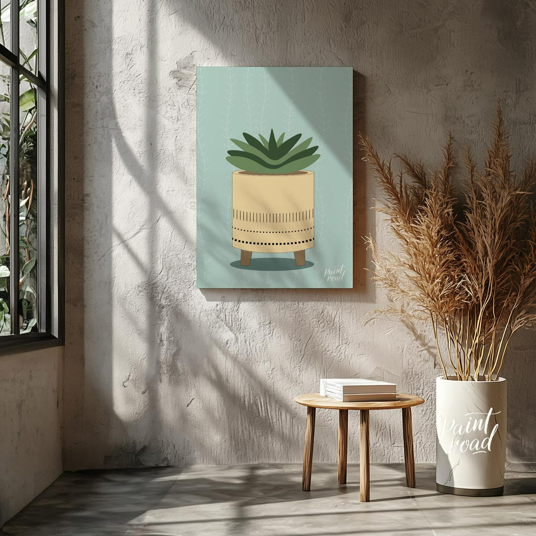 This charming digital illustration features a stylized succulent plant nestled within a modern, min… for other