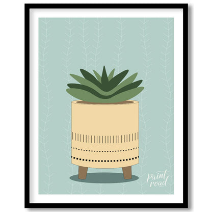 This charming digital illustration features a stylized succulent plant nestled within a modern, min… for room