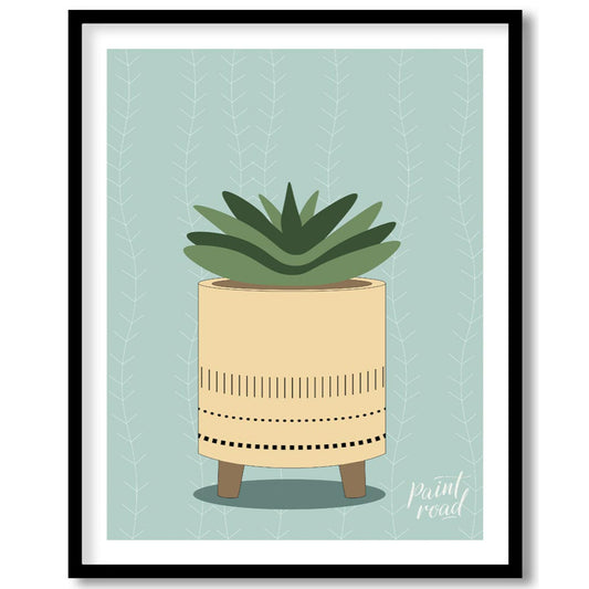 This charming digital illustration features a stylized succulent plant nestled within a modern, min… for room