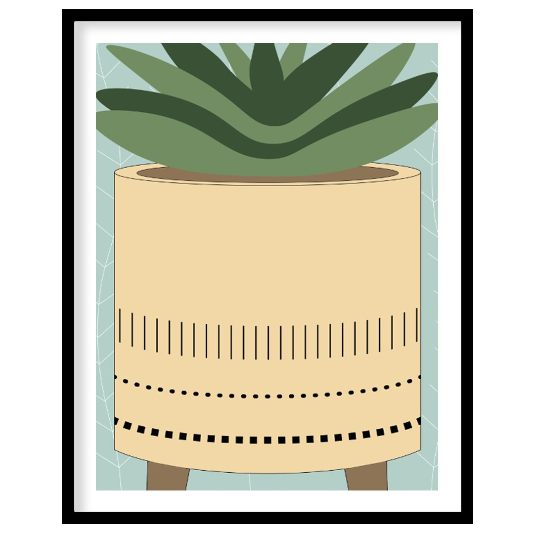 This charming digital illustration features a stylized succulent plant nestled within a modern, min… for room