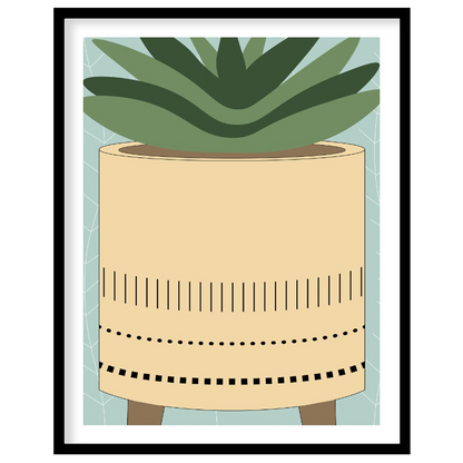 This charming digital illustration features a stylized succulent plant nestled within a modern, min… for room