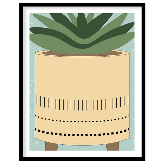 This charming digital illustration features a stylized succulent plant nestled within a modern, min… for room