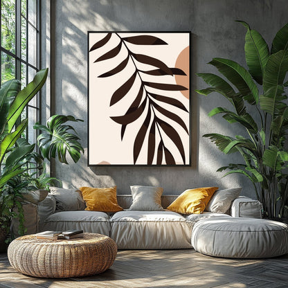 Elevate your living space with this serene minimalist artwork featuring an abstract sun and leaf for Balcony