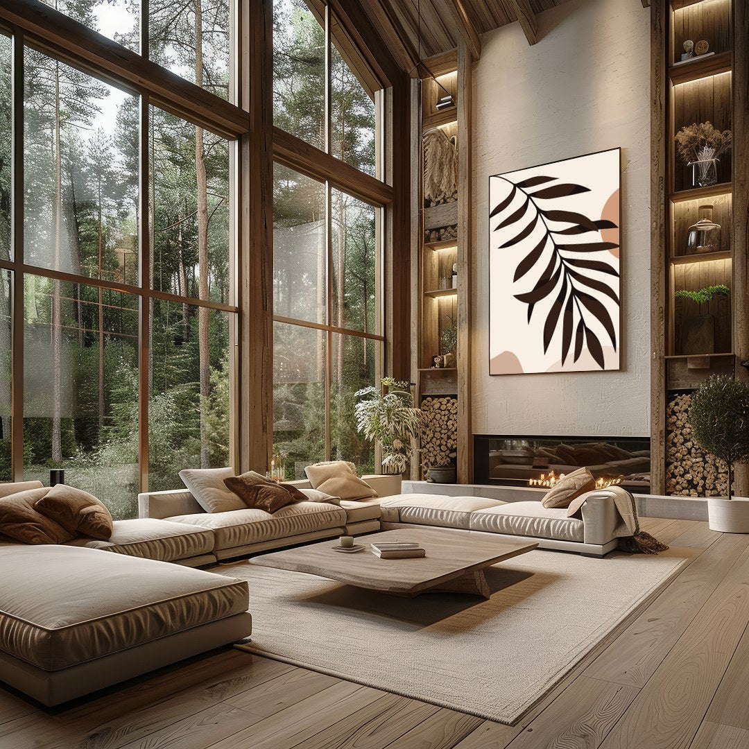 Elevate your living space with this serene minimalist artwork featuring an abstract sun and leaf for Living Room
