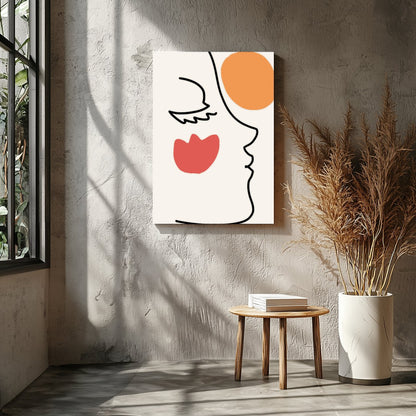 This elegant wall art piece features a minimalist line drawing of a face, juxtaposed with bold for Entrance