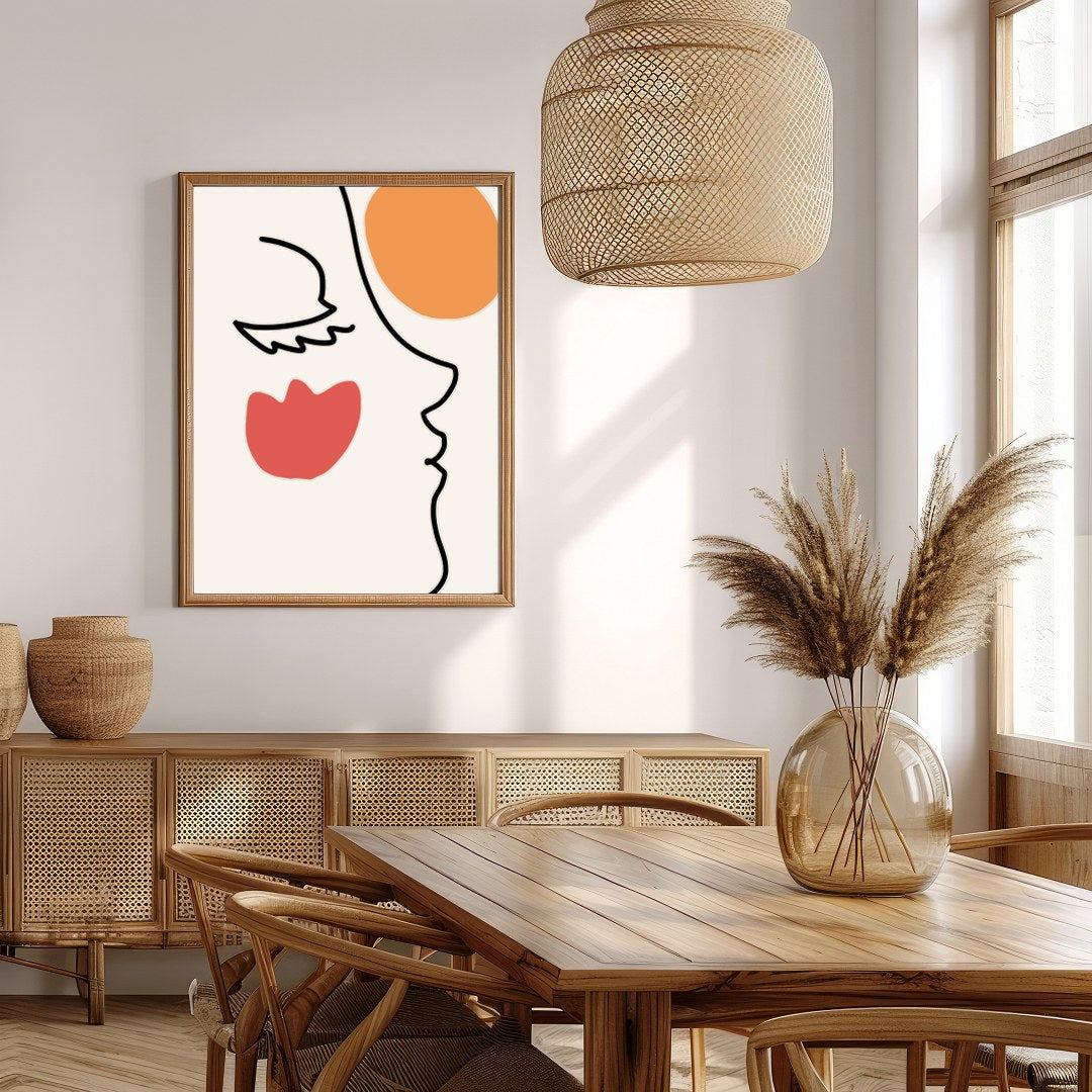 This elegant wall art piece features a minimalist line drawing of a face, juxtaposed with bold for Extra Kitchen