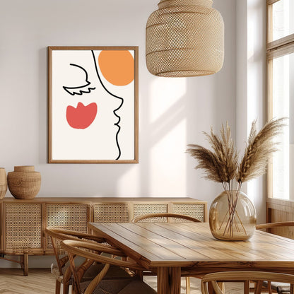 This elegant wall art piece features a minimalist line drawing of a face, juxtaposed with bold for Extra Kitchen