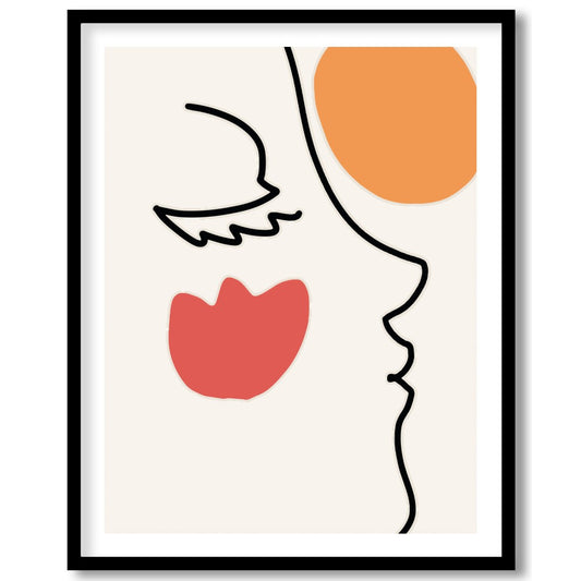 This elegant wall art piece features a minimalist line drawing of a face, juxtaposed with bold for haven