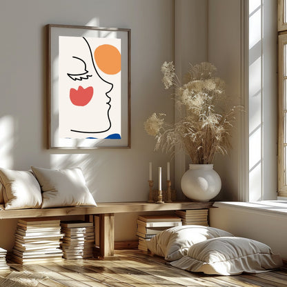This elegant wall art piece features a minimalist line drawing of a face, juxtaposed with bold for sanctuary