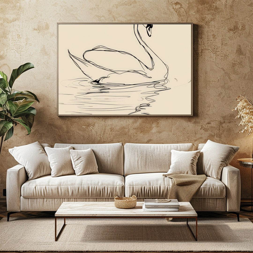 Bring tranquility to your space with this elegant minimalist swan line art. The gentle curves of for Family Room