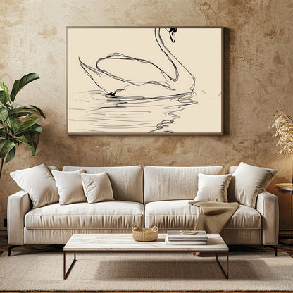 Bring tranquility to your space with this elegant minimalist swan line art. The gentle curves of for Family Room