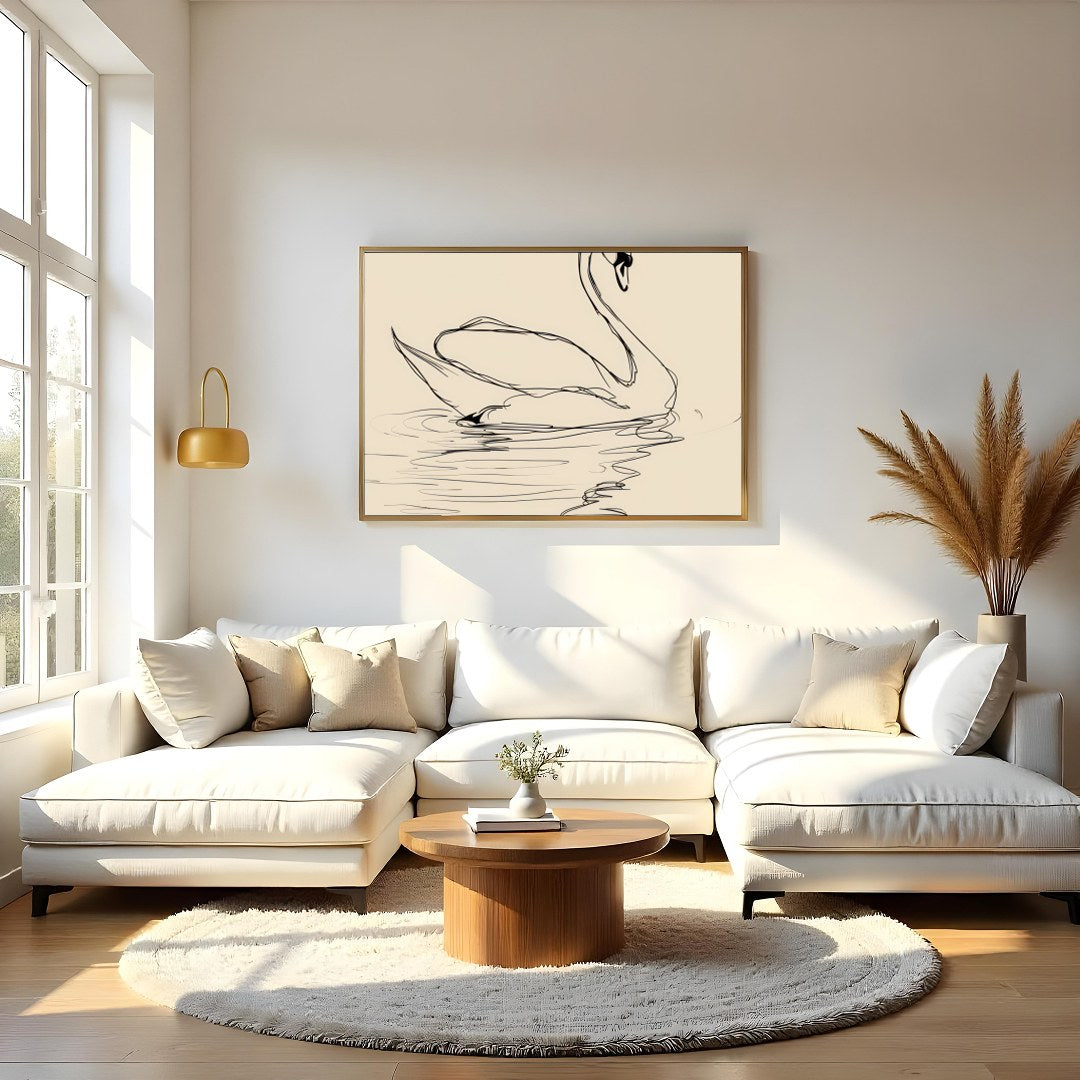 Bring tranquility to your space with this elegant minimalist swan line art. The gentle curves of for Living Room
