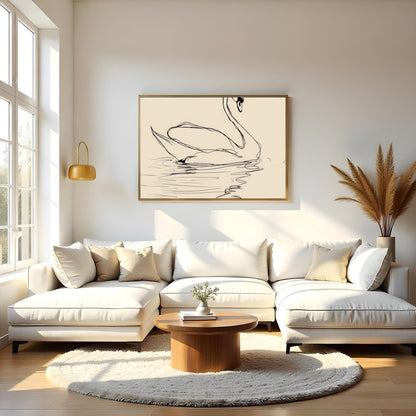 Bring tranquility to your space with this elegant minimalist swan line art. The gentle curves of for Living Room