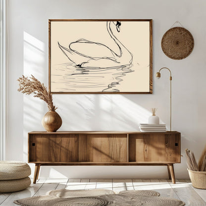 Bring tranquility to your space with this elegant minimalist swan line art. The gentle curves of for Sitting Area