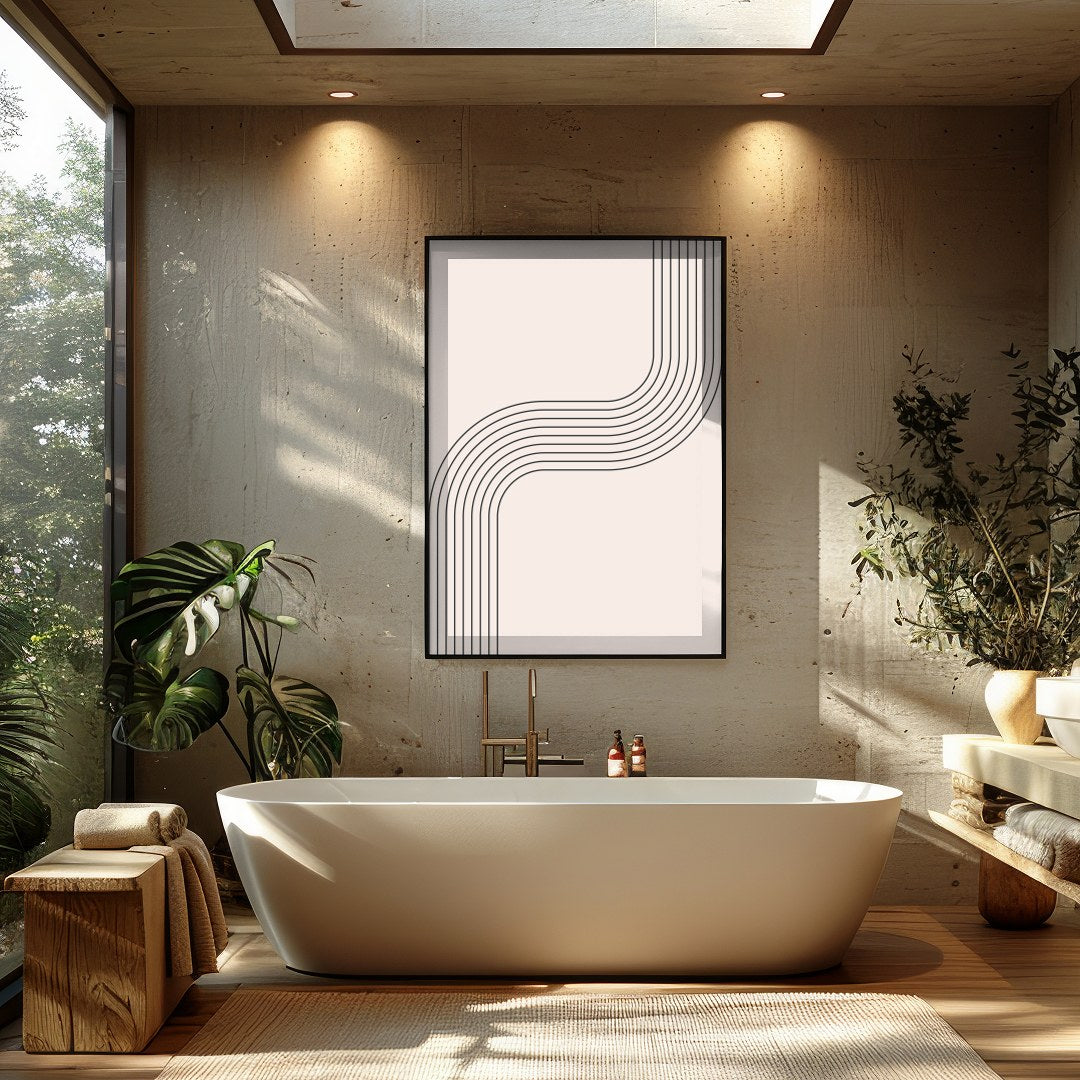 Elevate your space with this captivating minimalist wall art, featuring smooth, curving lines for Bathroom