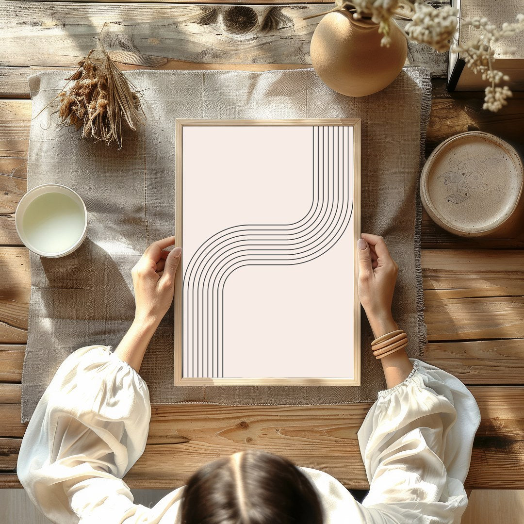 Elevate your space with this captivating minimalist wall art, featuring smooth, curving lines for Kitchen