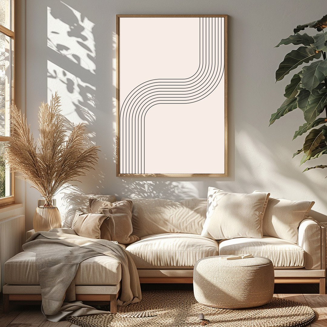 Elevate your space with this captivating minimalist wall art, featuring smooth, curving lines for Sitting Area